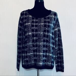 French Connection black white plaid sweater size Medium classic preppy cozy